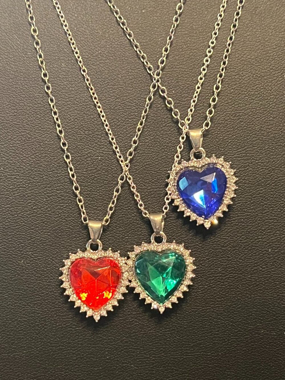 Heart Pendant Necklaces - Red, Green, Blue Gemstones - PRICE IS FOR ALL! (479)